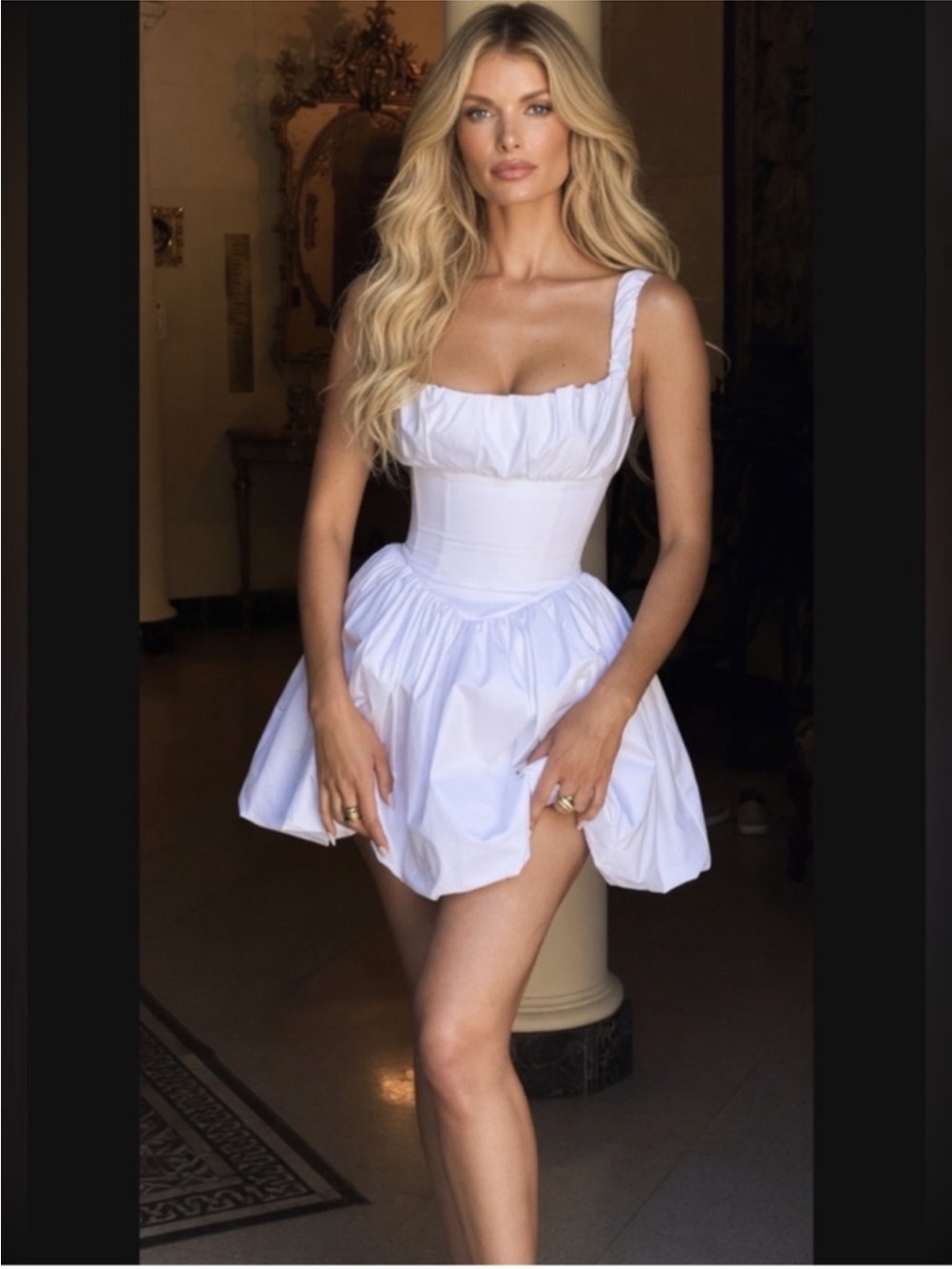House of CB 'Le Puff' White Cotton Tulle Mini Dress/ Small (Reg/Tall) $269